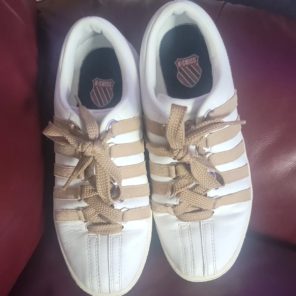 K-Swiss White and Brown Athletic Shoes.